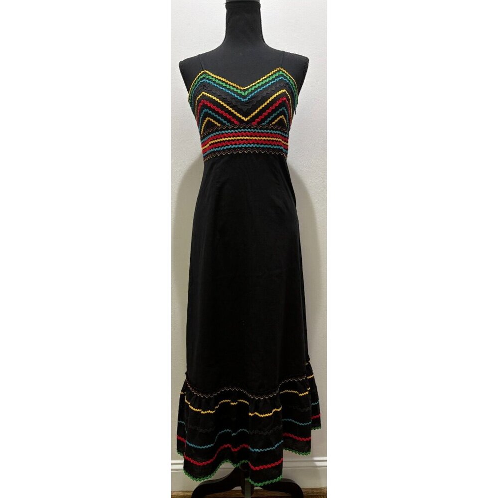 Spenser Jeremy Cotton Dress Size 4 Noodle Strap Multicolor Zig Zag Embroidery